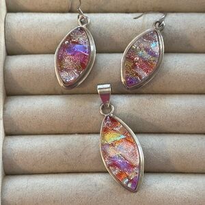 Silver and Dicroic Glass Pendant and Earrings